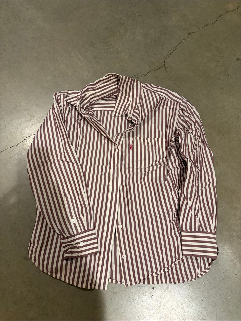 Levi's Women's Burgundy and White Striped Button-Up Shirt